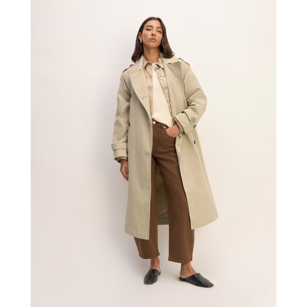 EVERLANE The ReNew Long Trench‎ Coat - Beige Belted Waist Women's Size Large